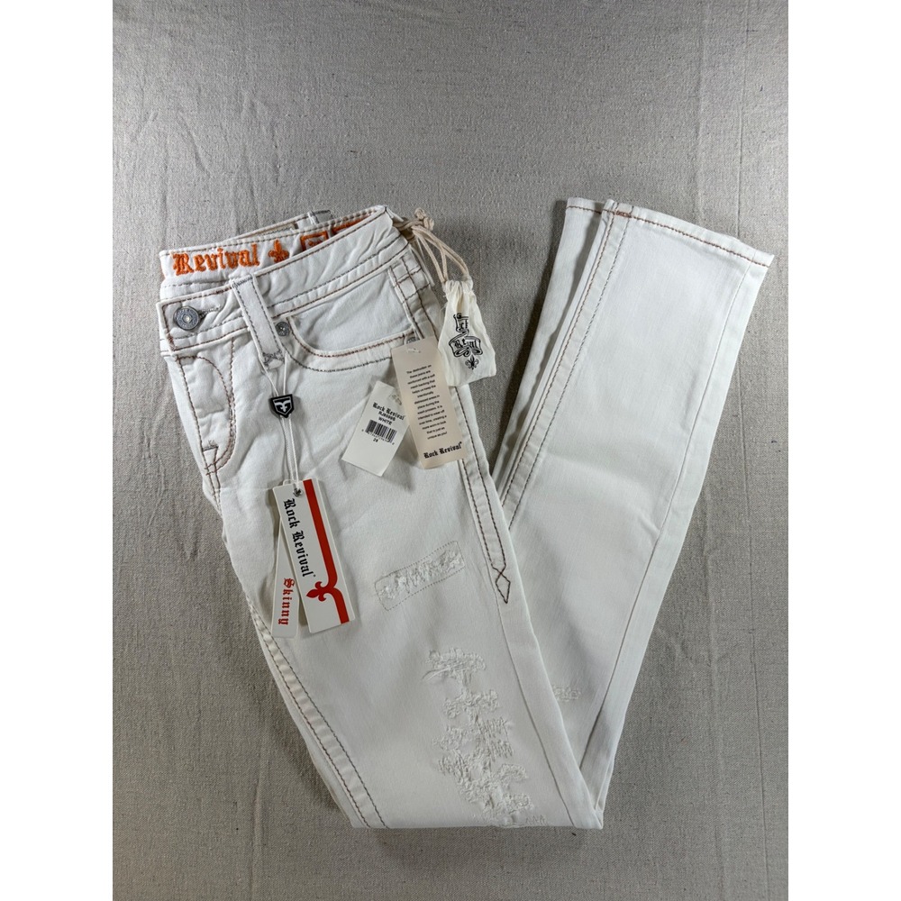 Rock Revival Arjean Skinny Jeans Womens 29 White Distressed Stretch NWT
